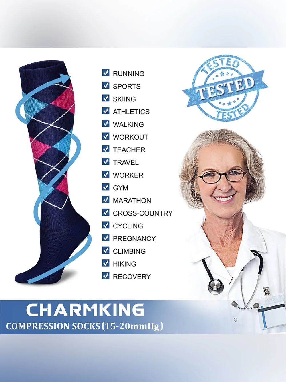 NEW NurseCareFit Compression Socks Unisex S/M (Men’s Sz 6-9.5) (Women’s 7-10.5)